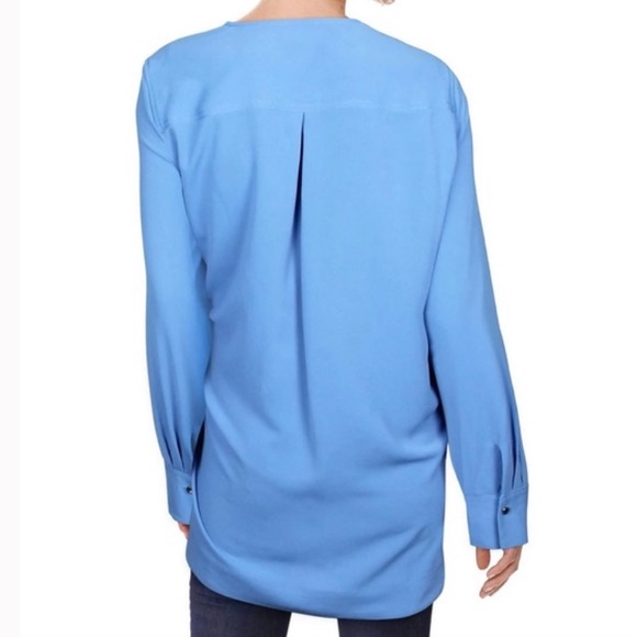 Alfani Cobalt Blue Pleated V Neck Long Sleeve Tunic Top Blouse Work Women M New - Picture 5 of 7